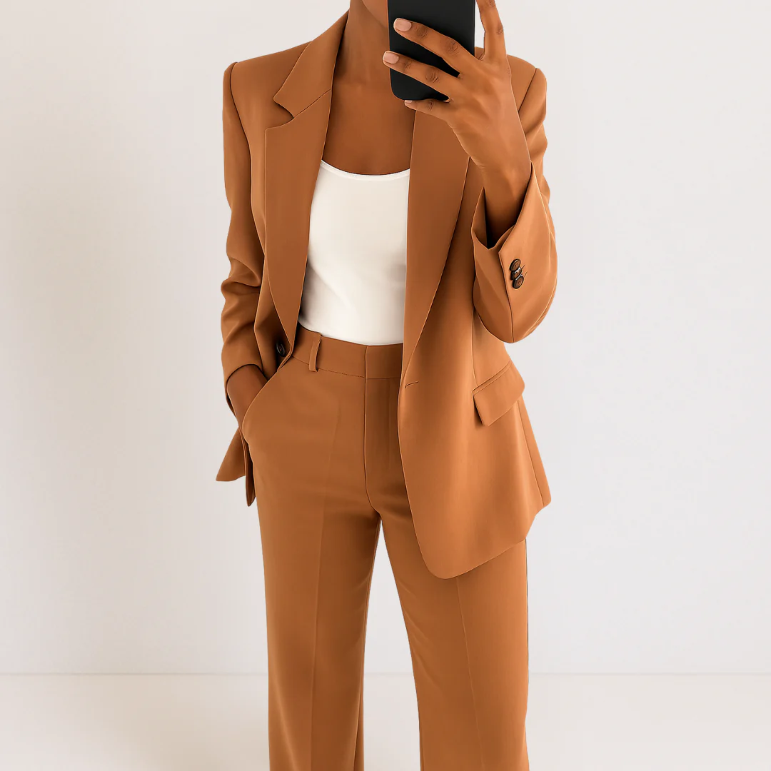 Modern Blazer Outfit with Bold Stripe Trim