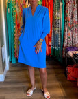 Solid color V-neck Long Sleeve Dress