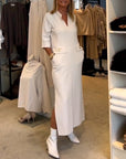Solid color 3/4 sleeve slit dress