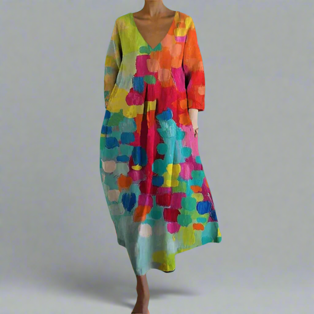 Boho Style Colorful V-Neck Dress