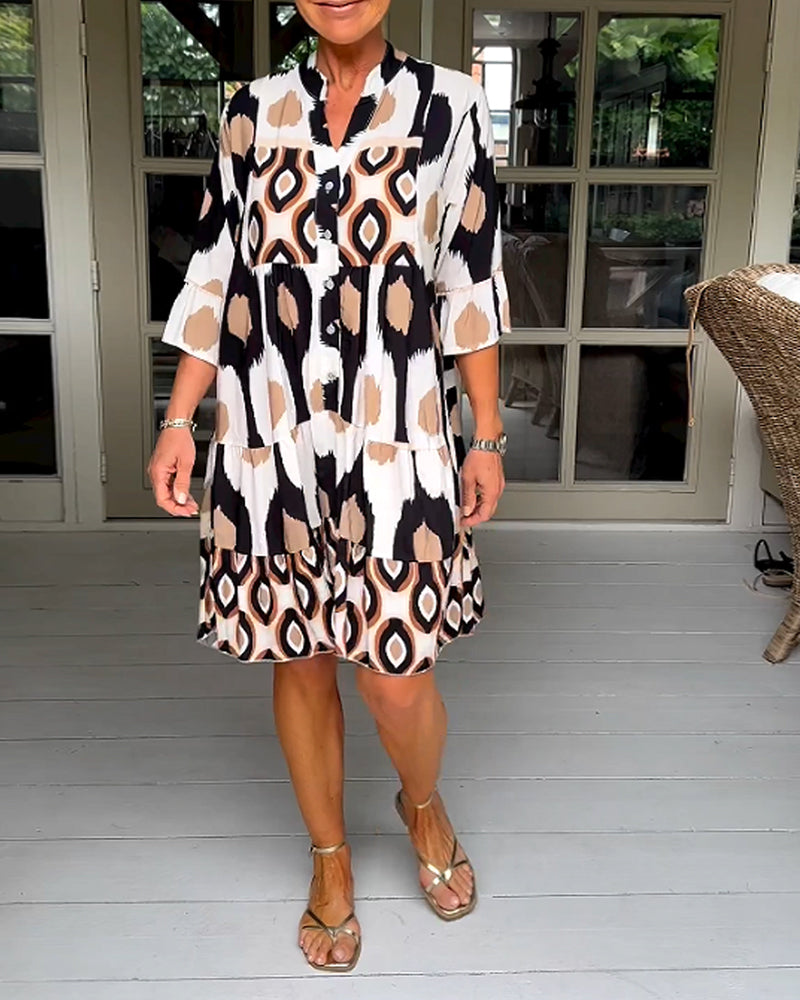 Lightweight Printed 3/4 Sleeve Dress