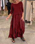 Solid color top suspender dress two piece set
