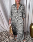 Vintage printed lapel pocket maxi dress