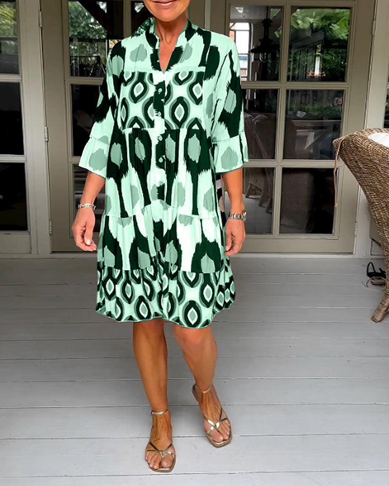 Lightweight Printed 3/4 Sleeve Dress