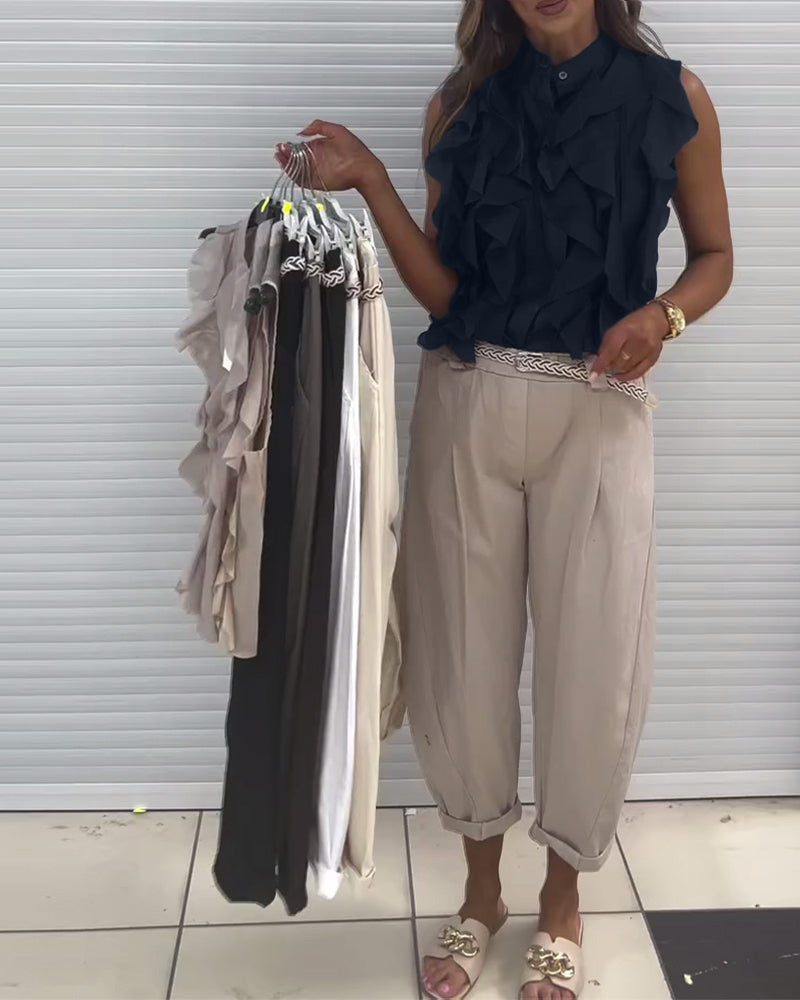 Soft Feel Ruffle Top with Elegant Drape
