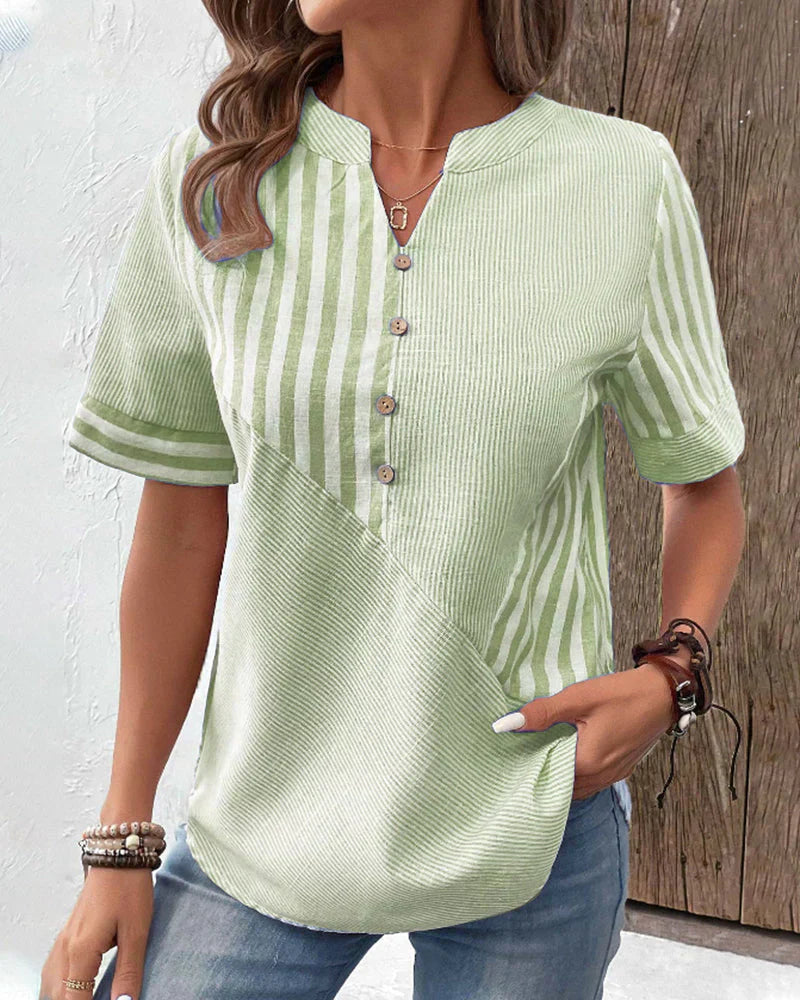 Classic Striped Button Up Blouse