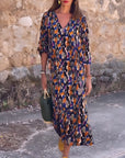 Retro Printed V-Neck Dress