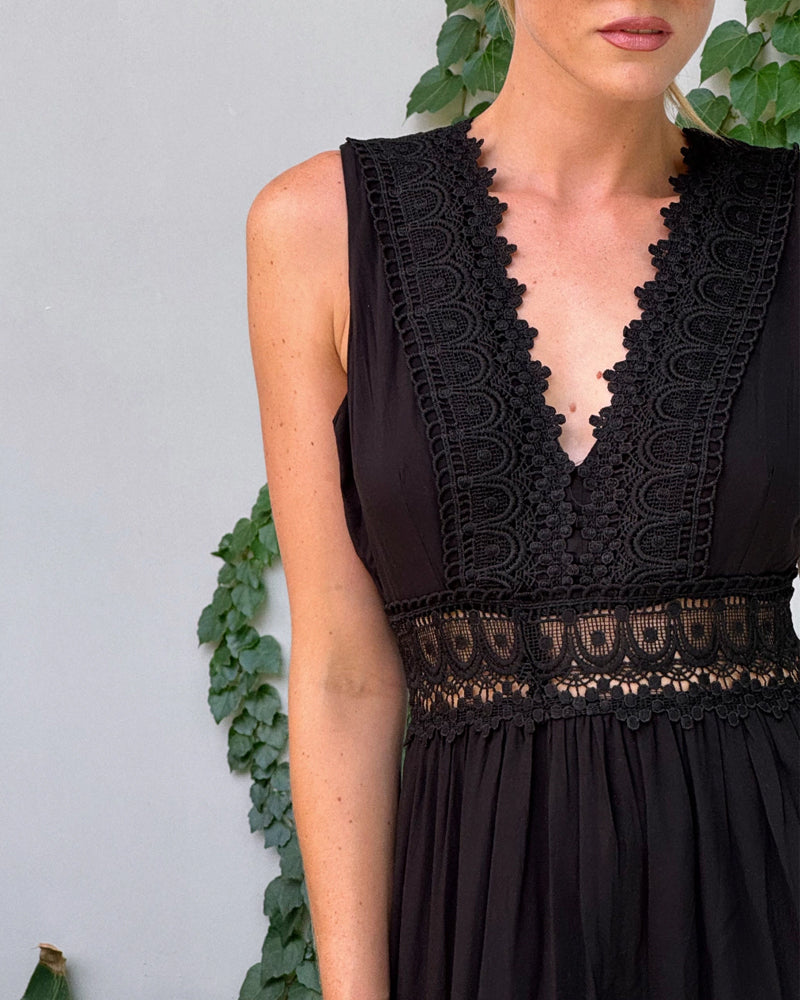 Casual Tank Dress with Elegant Lace V-Cut