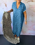 V-neck short-sleeved leopard print dress