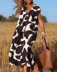 Patterned Deep V Midi Dress