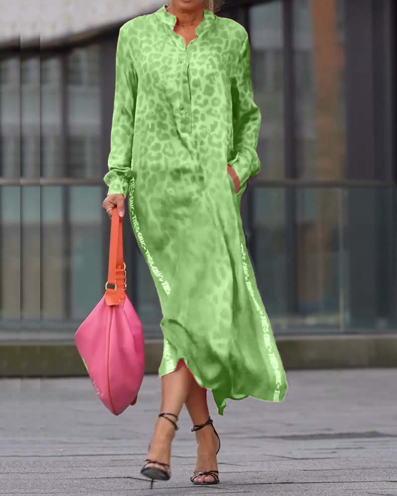 Long-Sleeve Leopard Print Dress