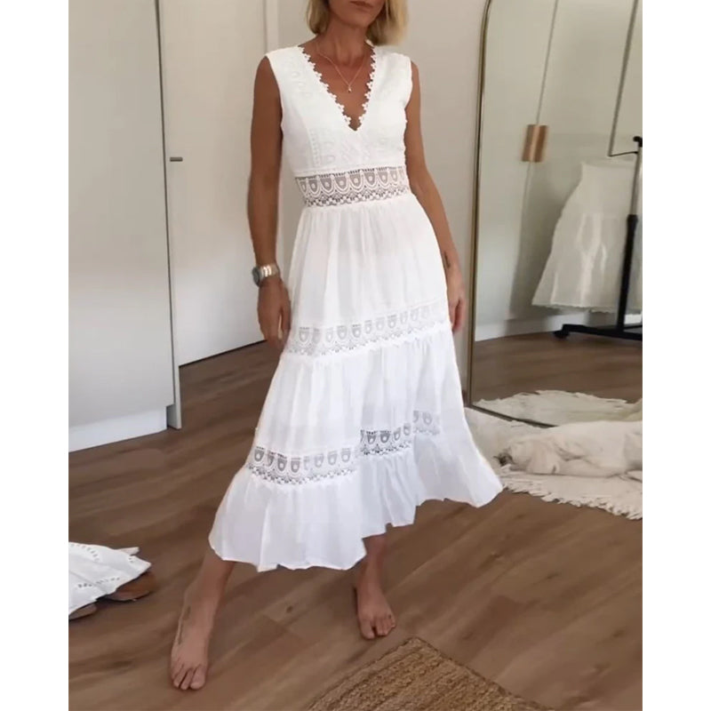 Elegant Lace Dress with V-Neckline