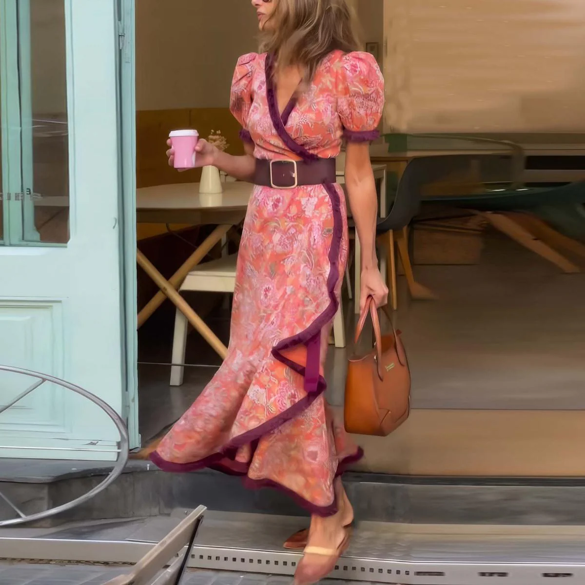 Pink Short Sleeve Maxi Dress