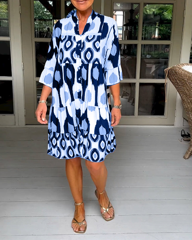 Lightweight Printed 3/4 Sleeve Dress