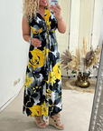 Floral print sleeveless pleated elegant dress