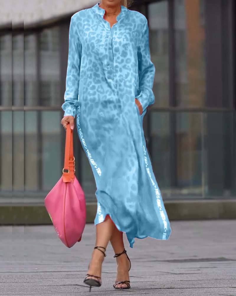 Long-Sleeve Leopard Print Dress