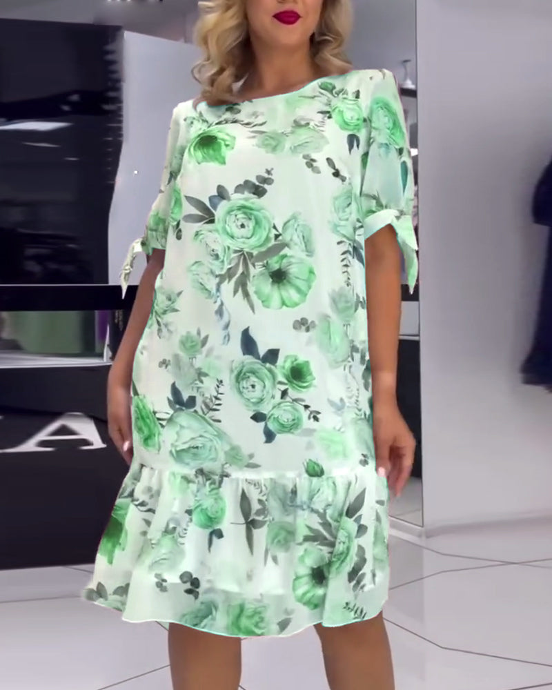 Floral print round neck elegant dress