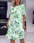 Floral print round neck elegant dress