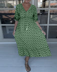 V-Neck Casual Dress With Print