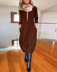 Elegant solid color round neck pocket dress