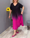 Casual pleated ombre dress