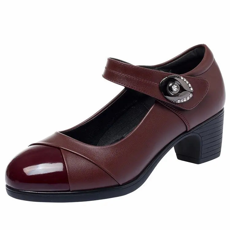Round Women's Shoes – Genuine Leather with Soft Sole for Ultimate Comfort
