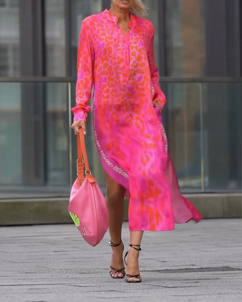 Long-Sleeve Leopard Print Dress