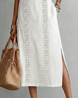 100% Cotton Sleeveless Slit Lace Patchwork Dress