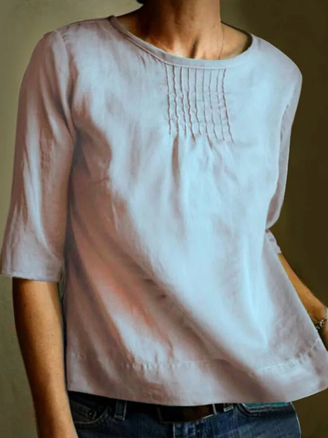 Elegant Mid Sleeve Shirt with Soft Pleats