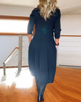 Elegant solid color round neck pocket dress