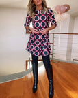 Round neck circle print casual dress