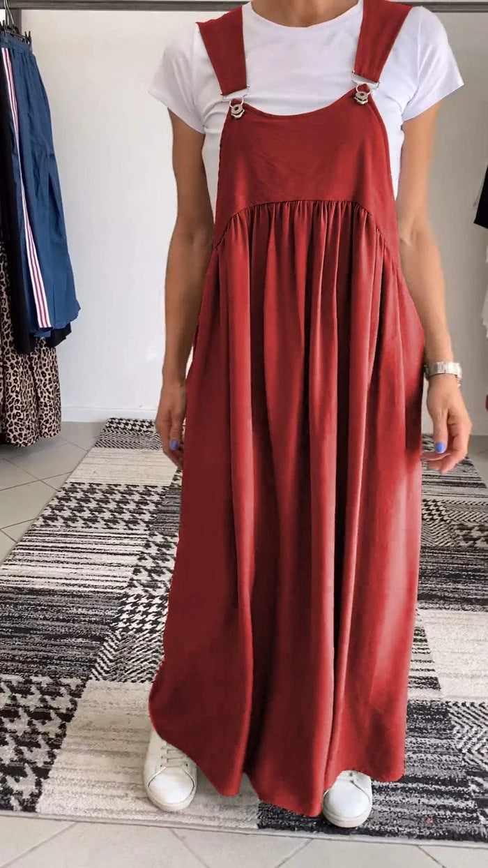 Solid Color Casual Dress with Straps