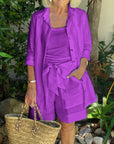 Pocket Shorts Shirt Coats Two-Piece Set