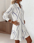 Wavy Lapel Shirt Dress