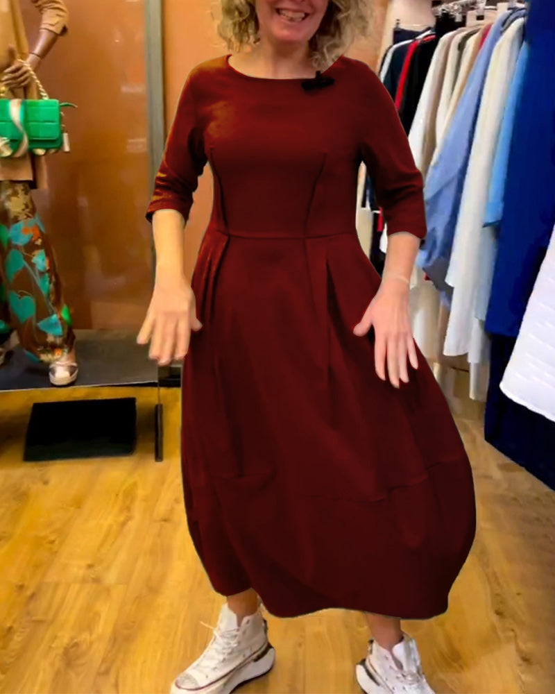 Round Neck 2/3 Sleeve Dress