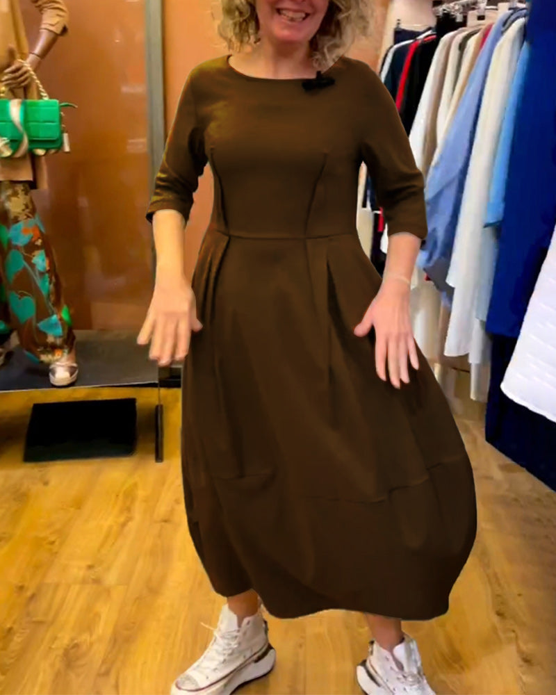 Round Neck 2/3 Sleeve Dress