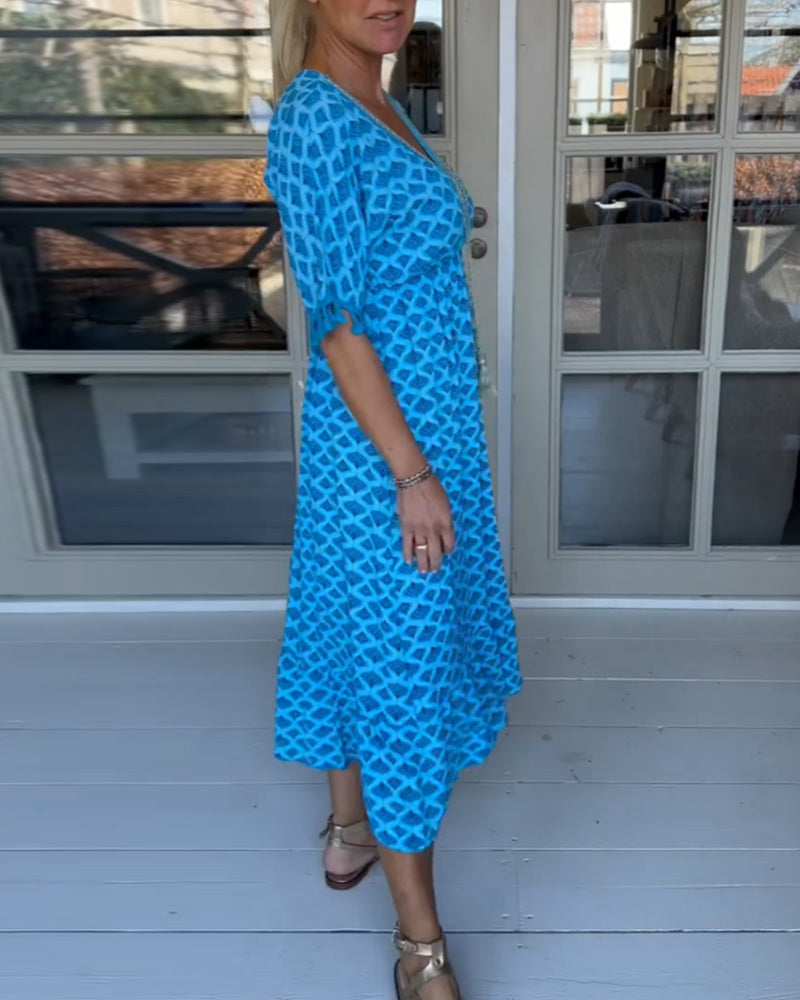 V-Neck Casual Dress With Print