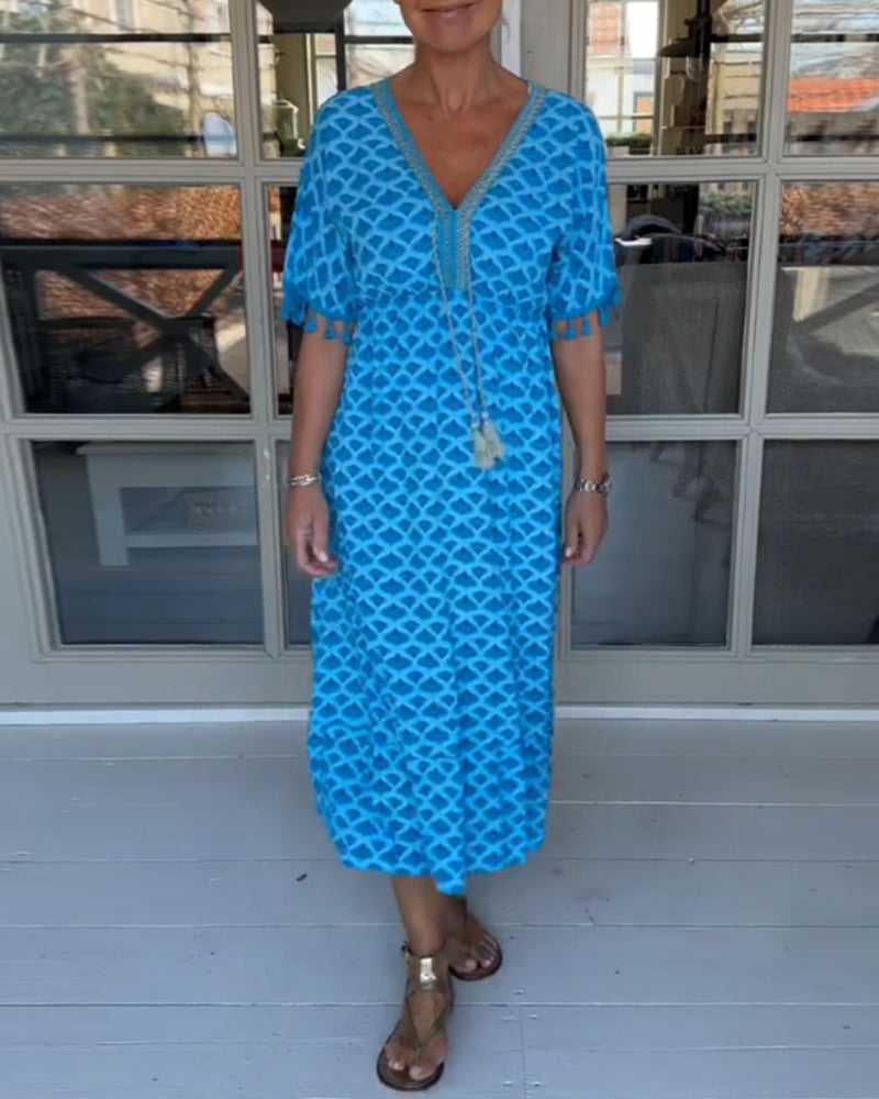 V-Neck Casual Dress With Print