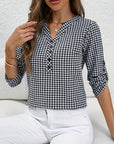 Elegant V-Neck Plaid Blouse