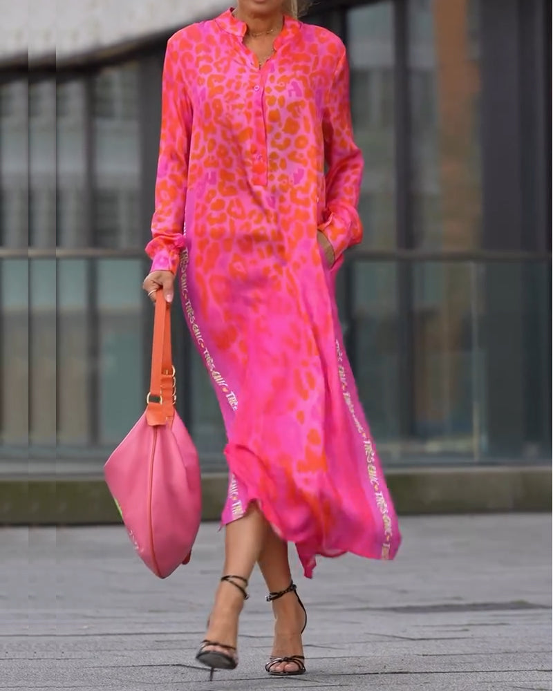Long-Sleeve Leopard Print Dress