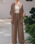 Long Sleeve Shirt Top Pants Two Piece-Set