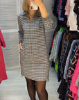 Lapel Dress with Pocket and Plaid