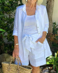 Pocket Shorts Shirt Coats Two-Piece Set