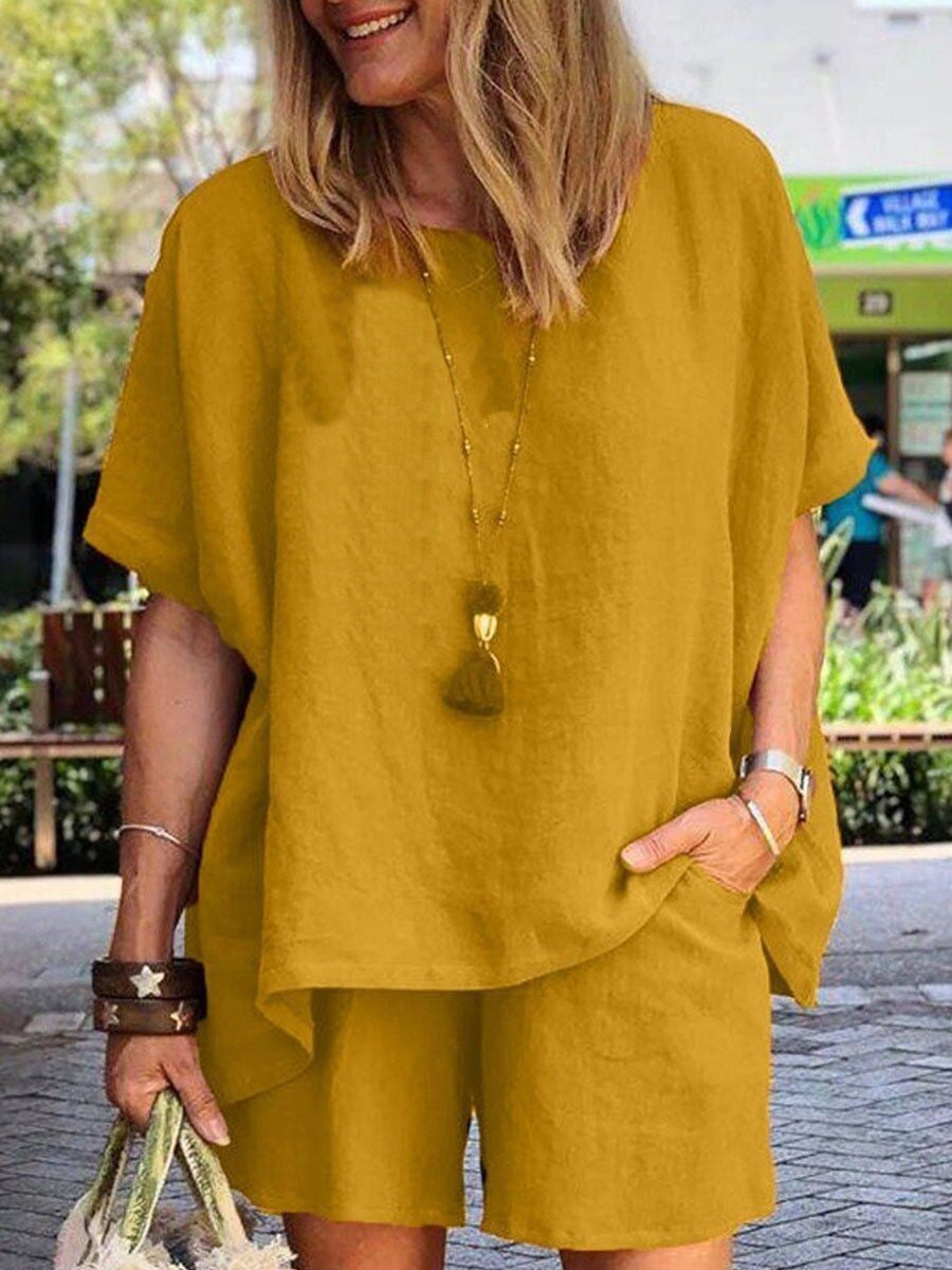 Loose Short Sleeve Shorts Two Piece-Set