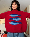 Playful Fish Print Knit Sweater