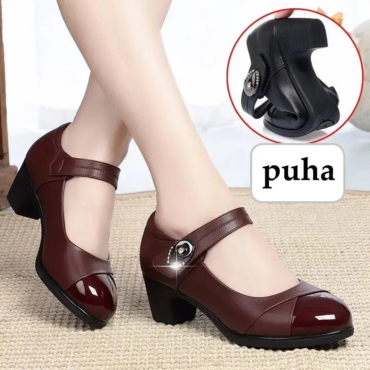 Round Women's Shoes – Genuine Leather with Soft Sole for Ultimate Comfort