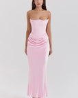 Elegant Retro Solid Color Strapless Party Dress