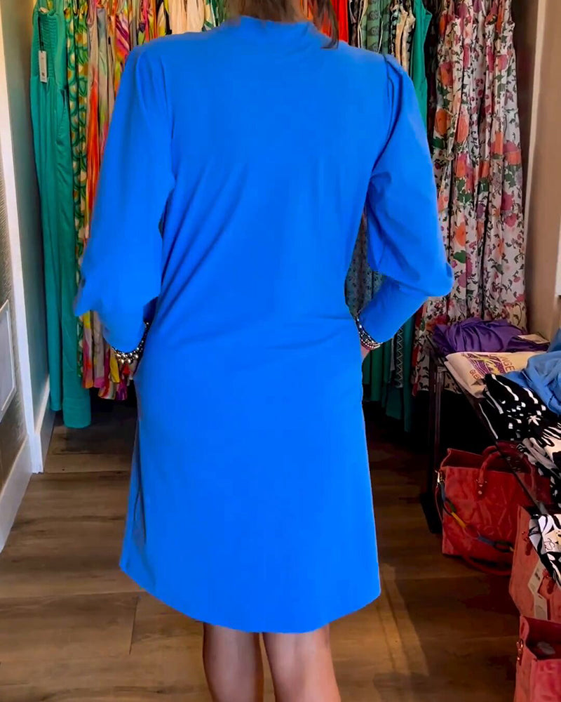 Solid color V-neck Long Sleeve Dress