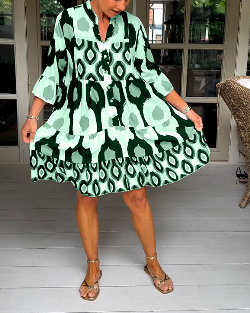 Lightweight Printed 3/4 Sleeve Dress
