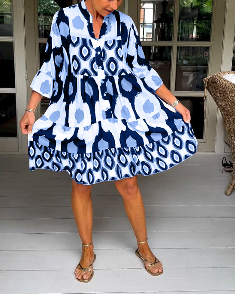 Lightweight Printed 3/4 Sleeve Dress